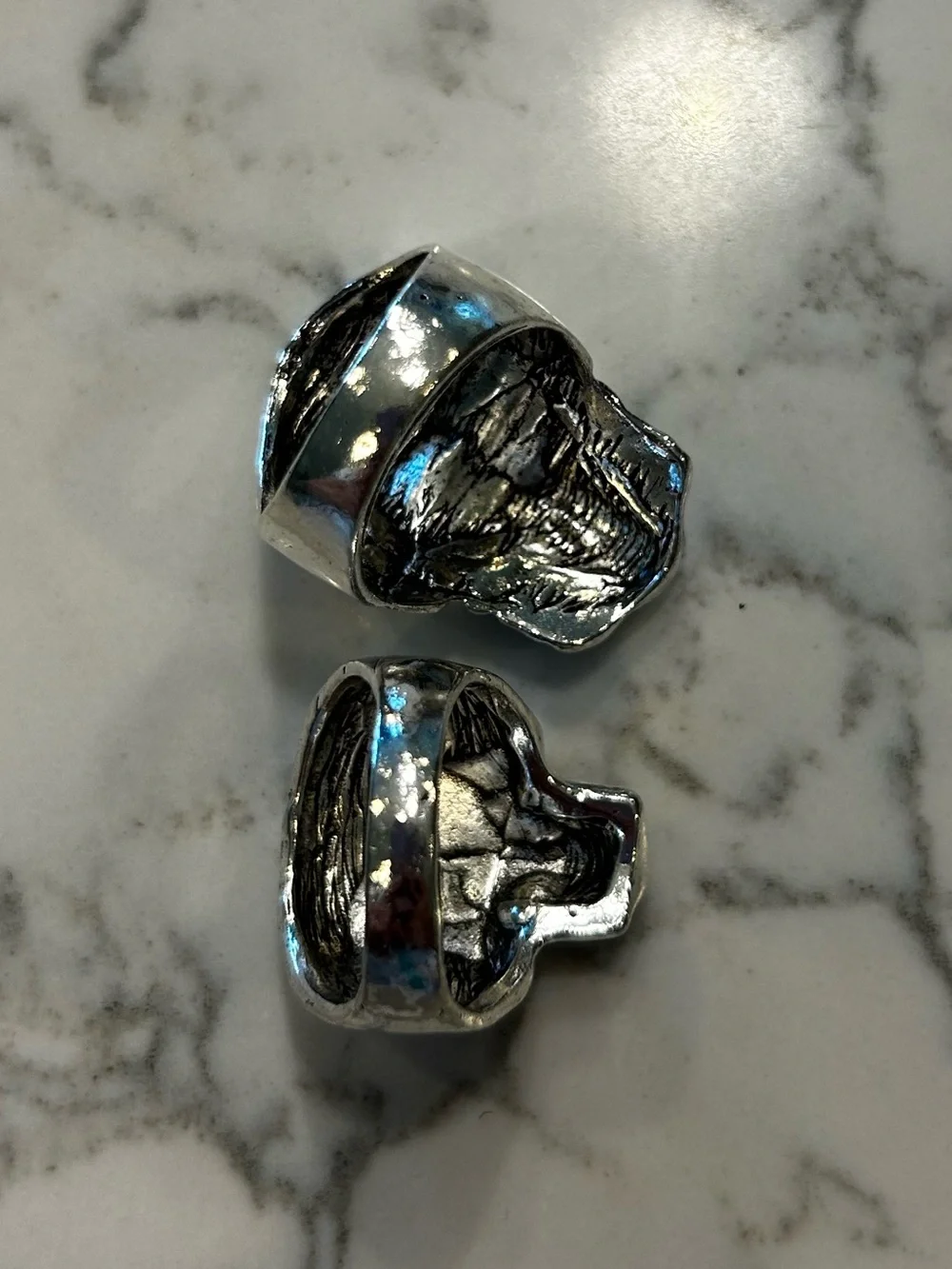 Set of 2 Silver Toned Skull Rings Size‎ 11 & 10.25 Gothic Biker Rocker